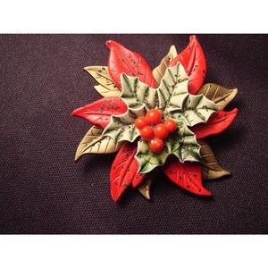 Christmas Poinsettia Brooch with Miraculous Medal